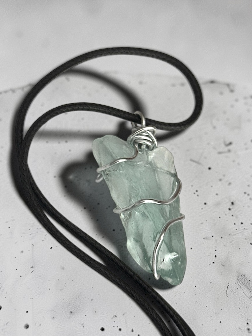 5 For $25💫Sea Glass Chunk Pendant Necklace in Light Aqua with Silver Wire Wrap